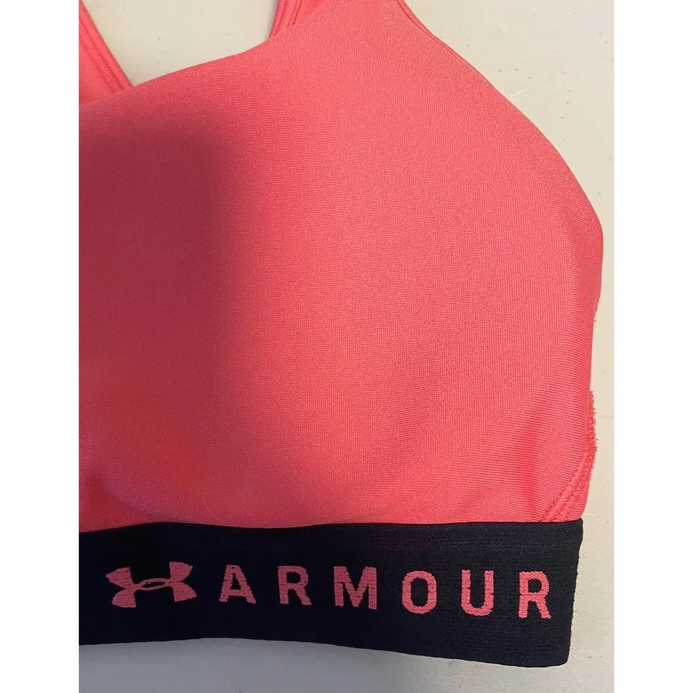 Under Armour HeatGear Mid Keyhole Sports Bra Coral Pink LG